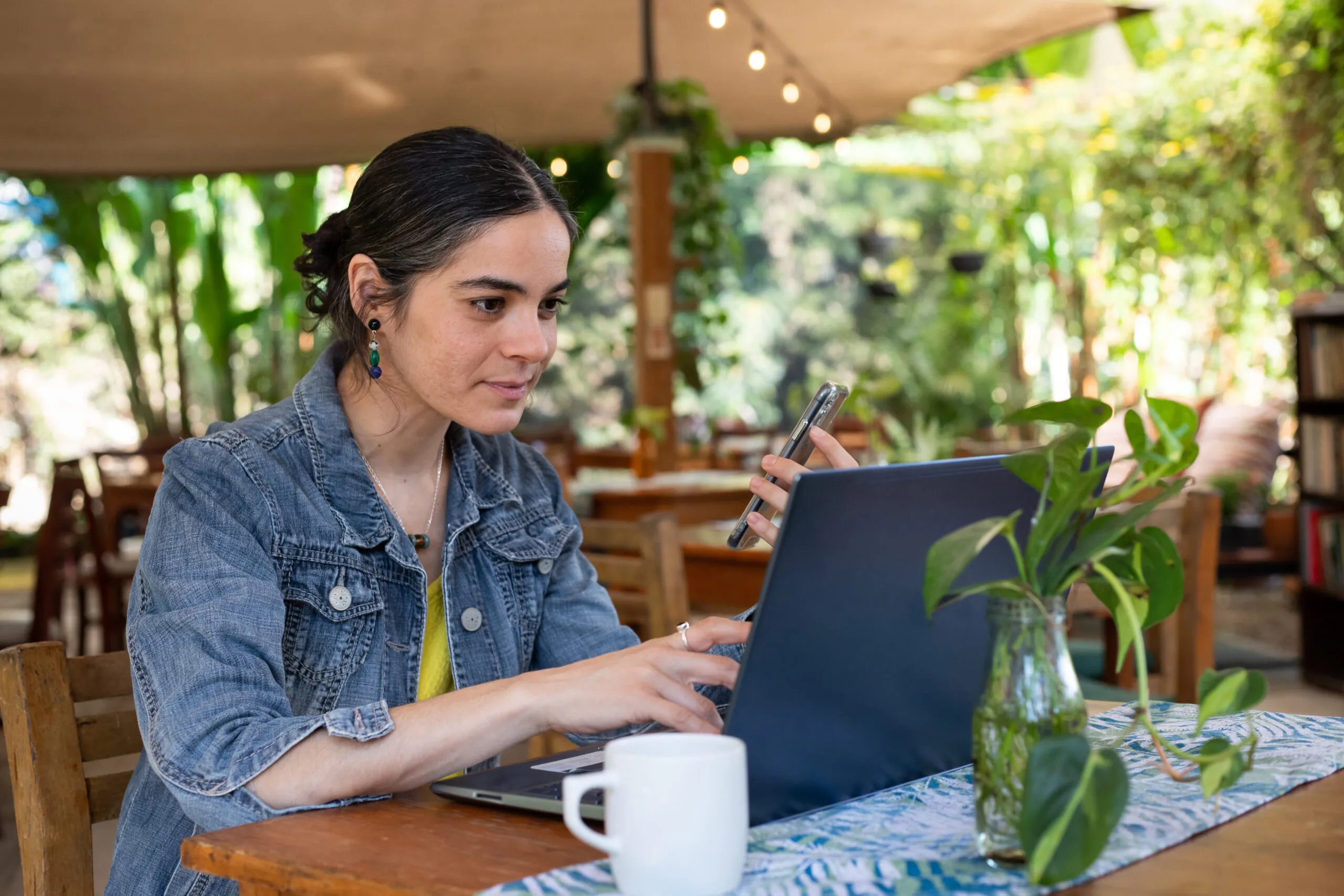Woman sending money online
